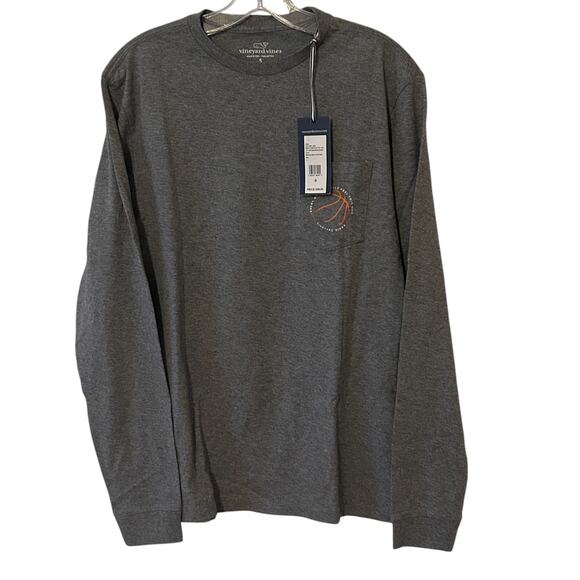 Vineyard Vines Gray Long Sleeve Pocket Tee March Madness Mens Size Small NEW - Picture 1 of 5